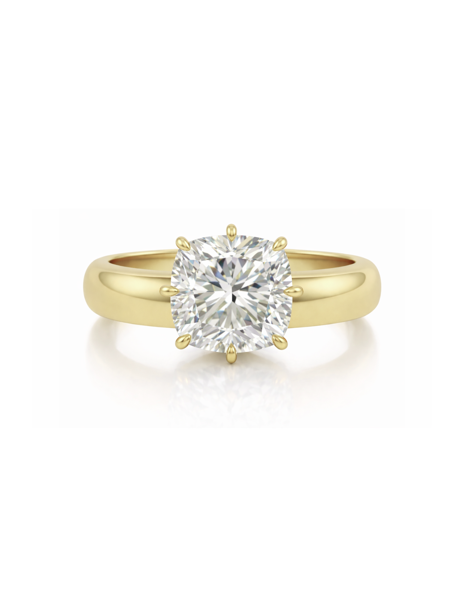 Gold ring with a large diamond on a white background