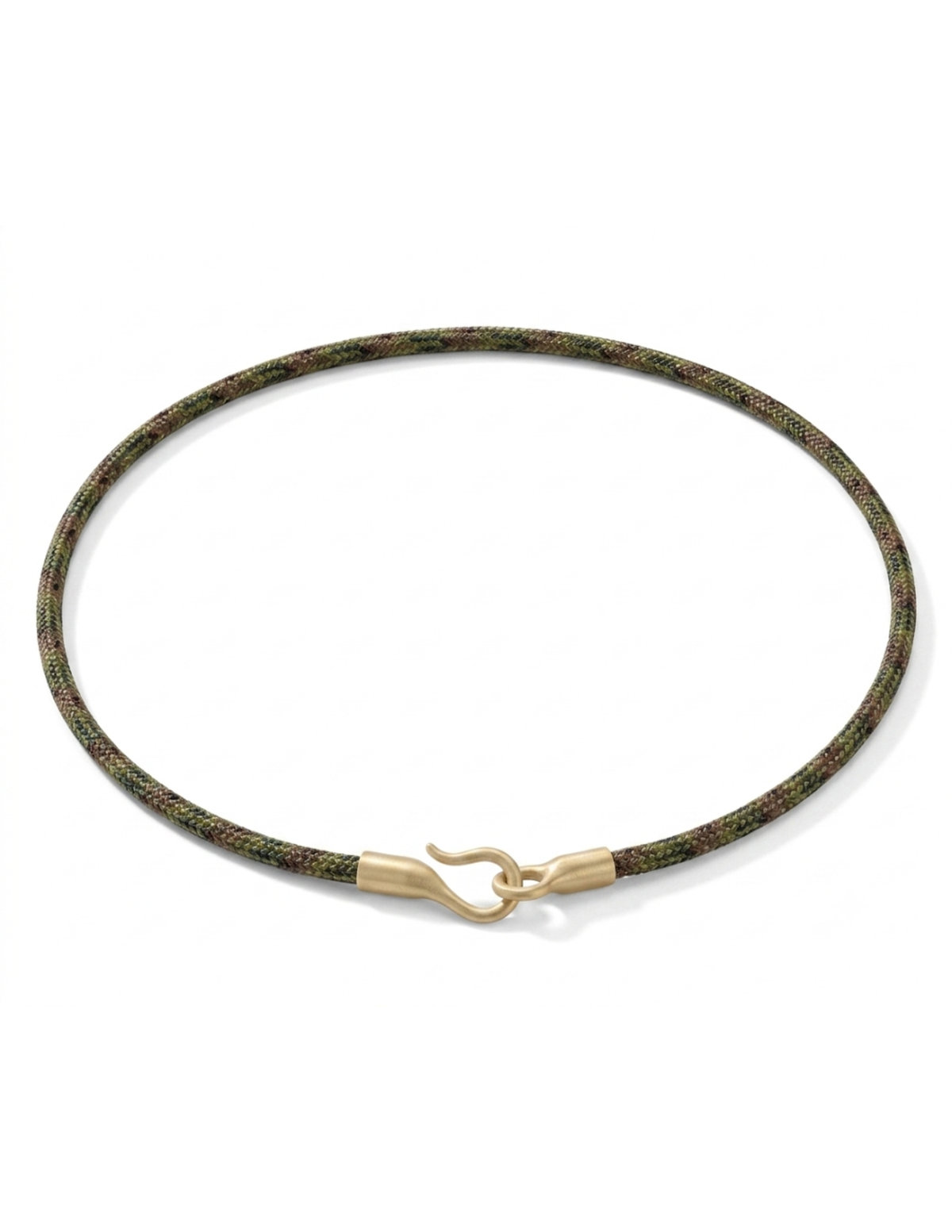Necklace with braided design and gold clasp on a white background